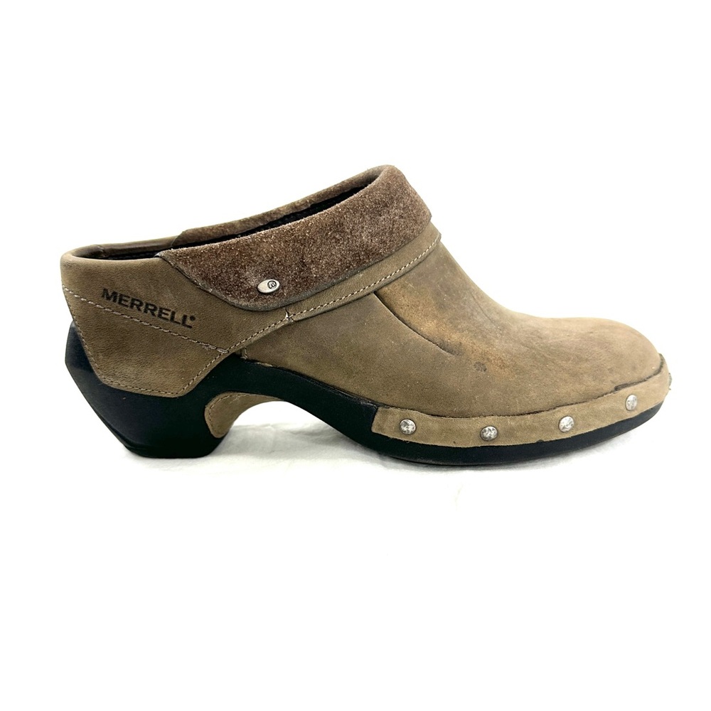 Merrell Drizzle Women Size 6.5 Brown Leather Clog Mule Shoe Slip On Studs J56086